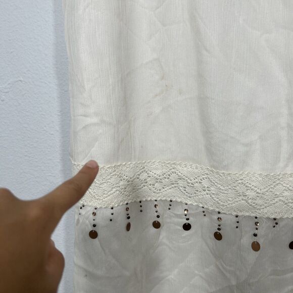 Spenser Jeremy Maxi‎ Skirt Women L Ivory Silk Embroidery Elastic Waist Modest - Picture 3 of 9